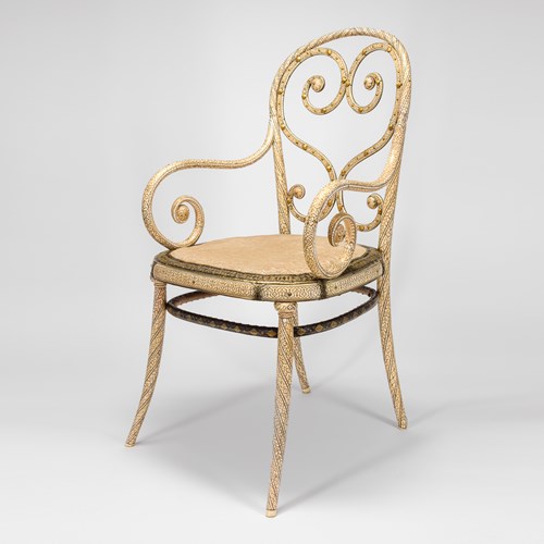 Unique Gold-Inlaid Walrus-Ivory Chair